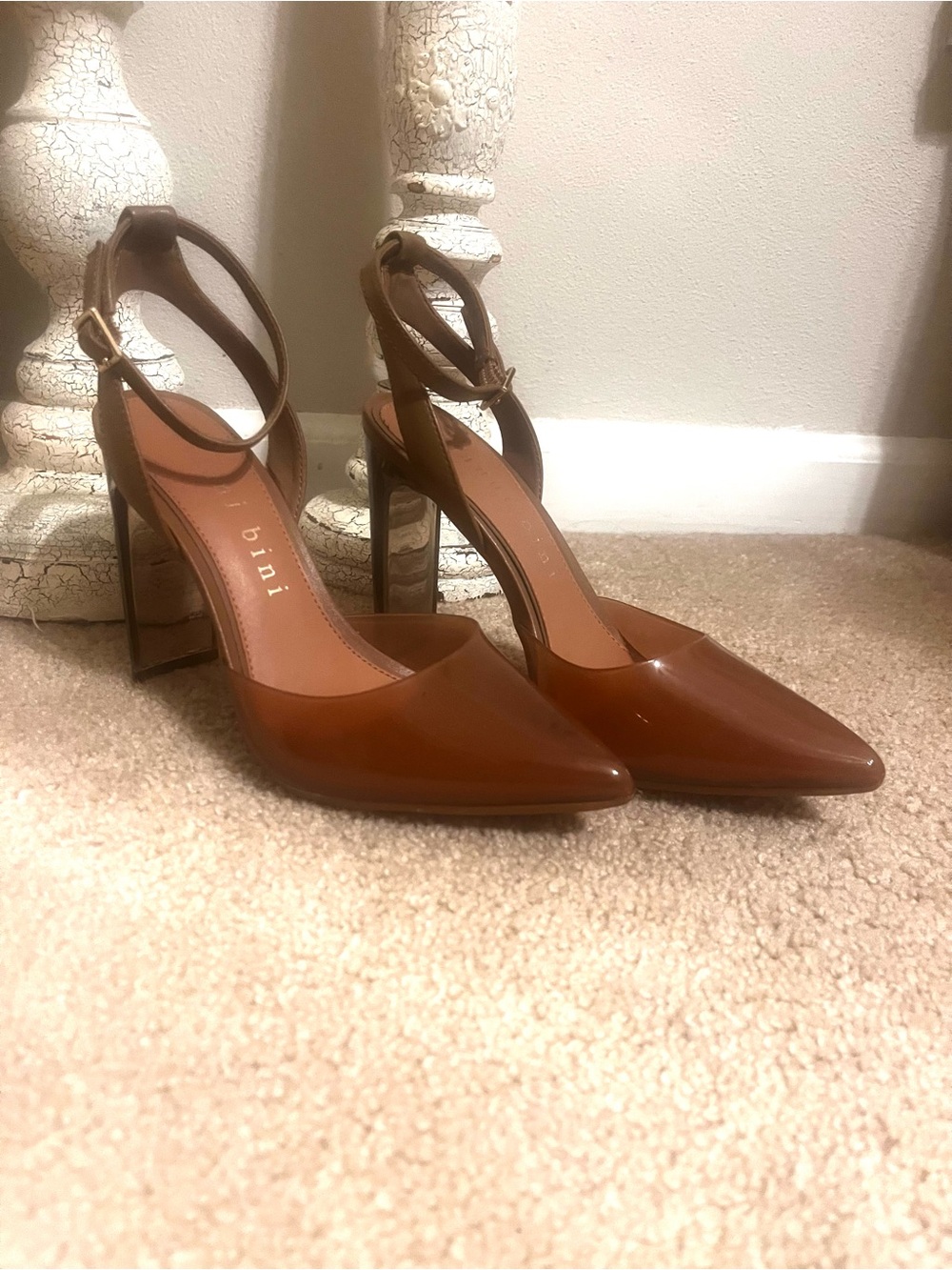 Gianni Bini Brown/ nude transparent vinyl Pointed-Toe Ankle-Strap Pumps